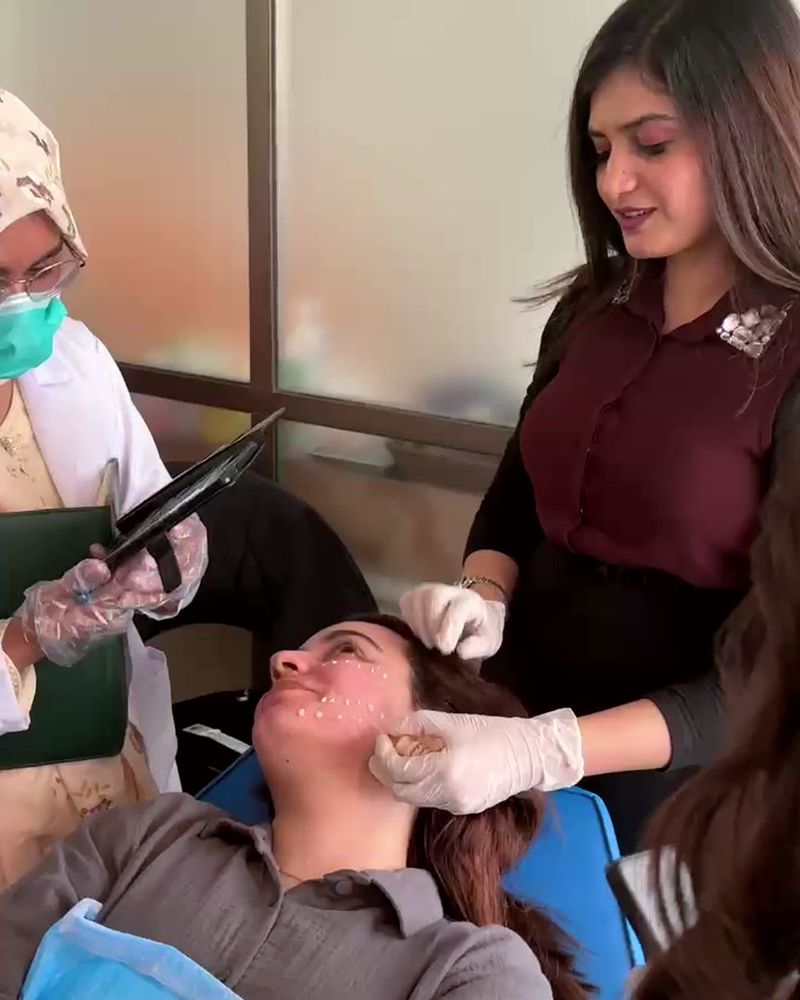 A treatment demonstration with participants watching