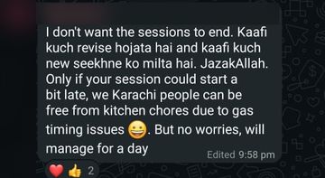 WhatsApp message from a Neonatology student: I don't want the sessions to end
